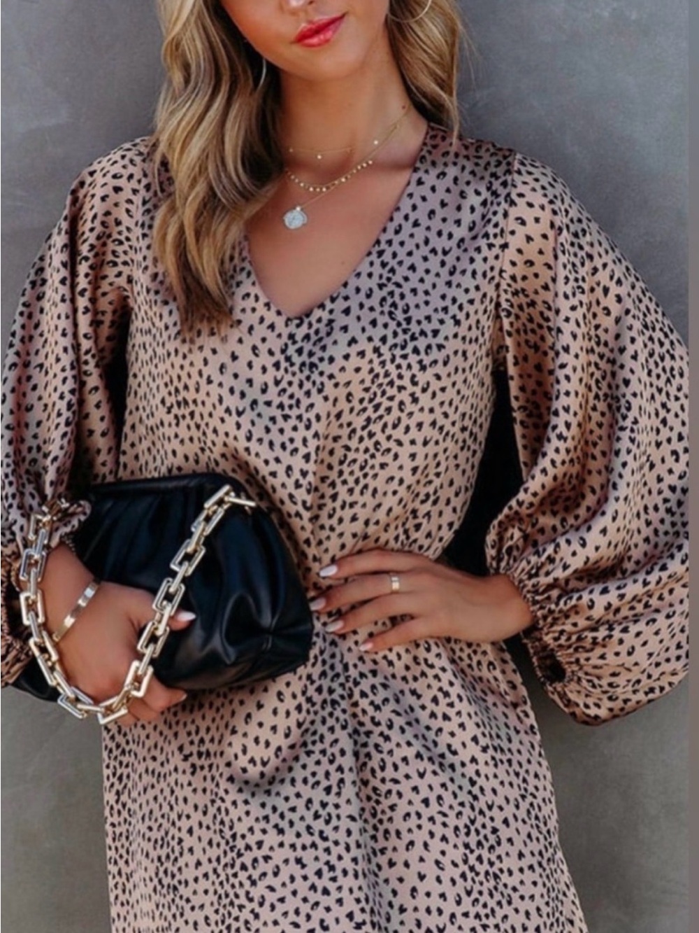 Vici Beige Satin Leopard Midi Dress - Picture 2 of 7